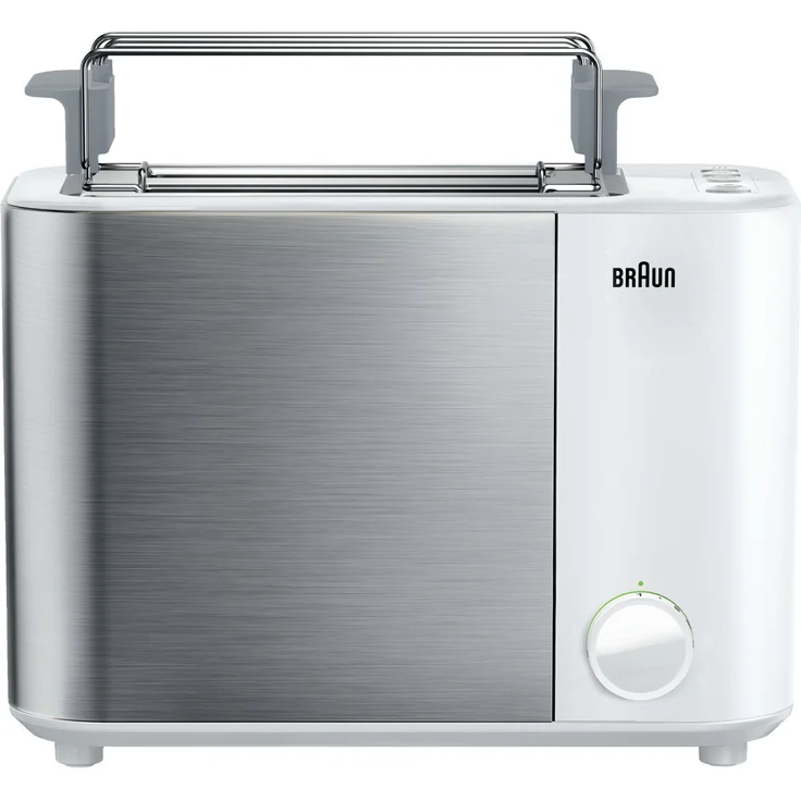 Braun IDCollection Toaster HT5010 WH ? mit Doppelschlitz, Bagel-Funktion für einseitiges Toasten, 13 Röstgrade, Auftaufunktion, inkl. Brötchenaufsatz, 1000 W, Weiß - Edelstahl – Bild 1