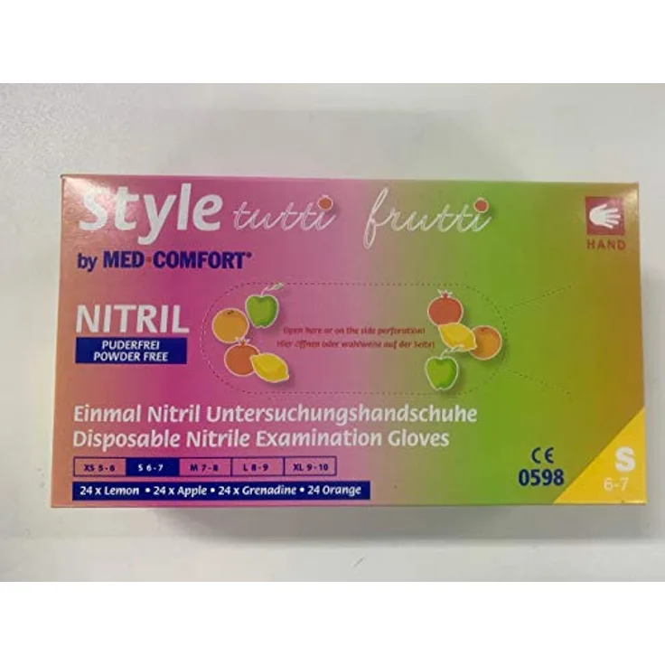 Nitrilhandschuhe Ampri STYLE TUTTIFRUTTI S farbmix Gr. 7, puderfreie, unsterile Nitrilhandschuhe, 96 Stück_Box