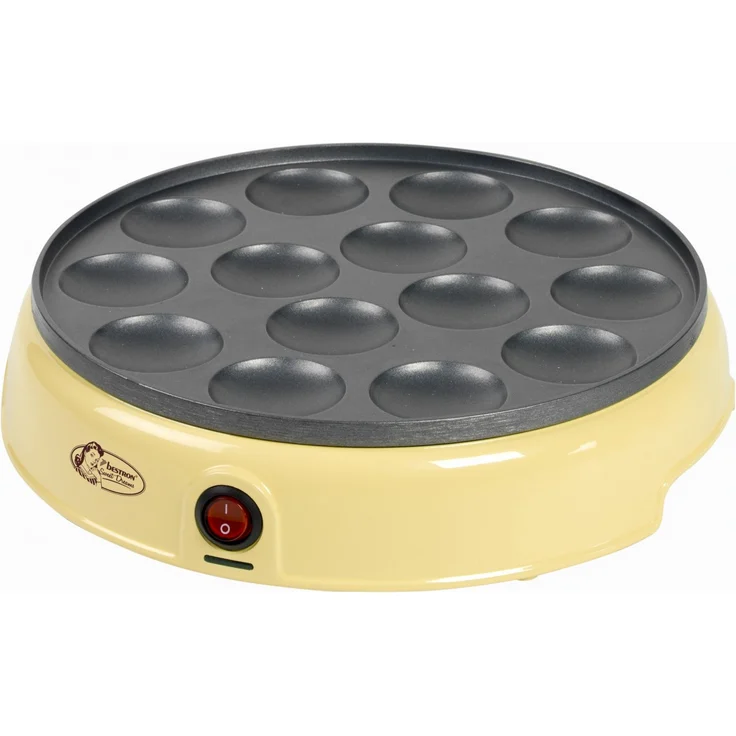 Bestron Poffertjes Gerät im Retro Design, Sweet Dreams, Antihaftbeschichtung, 800 W, Gelb