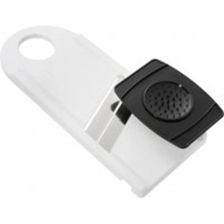 Fackelmann Gemüsehobel mit Restehalter, Gemüseschneider mit 2 Edelstahl-Klingen, hochwertiger Gurkenhobel (Farbe: Weiß-Schwarz), Menge: 1 Stück