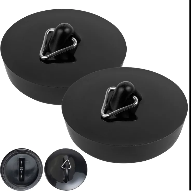 Universal Stöpsel für Spülen, Waschbecken, Duschen und Waschtische, Ø 44 mm - 42 mm Oberseite auf Unterseite, 2er Set, schwarz, Gummi, Ablauf Stopfen