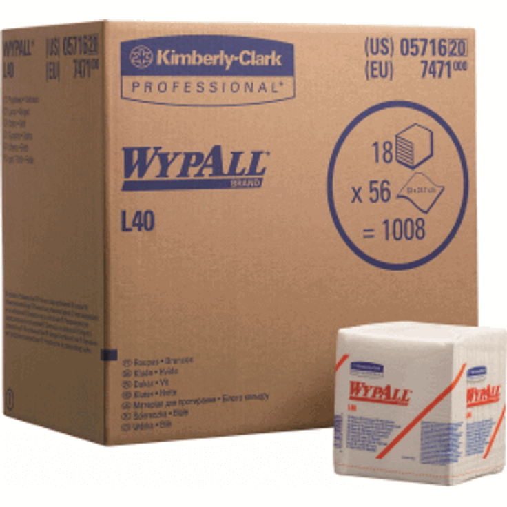 WypAll 7471 L40 Wischtücher 1-lagigen, weißen, 18 Packungen x 56 gefalteten Tüchern