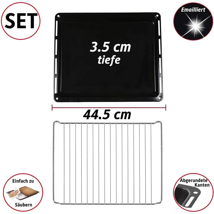 ICQN Gitter Backblech Set 445 x 375 x 35 mm für Backofen | liert | Fettpfanne | Grillrost | Backofenrost | Passend für Whirlpool Bauknecht Ignis IKEA | 481245819334 481010683241