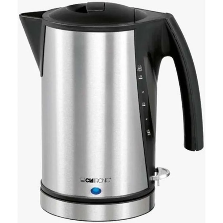 Clatronic WKS 3288 Wasserkocher, 360° drehbare Steckverbindung, 1,7 Liter max, verdecktes Edelstahlheizelement, schwarz-inox