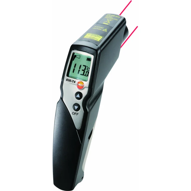 Testo 0563 8314 830-T4 Set, Infrarot-Thermometer mit Lederschutzhülle, inklusive Kreuzband-Oberflächenfühler (0602 0393), Batterien und Werkskalibrierschein – Bild 1