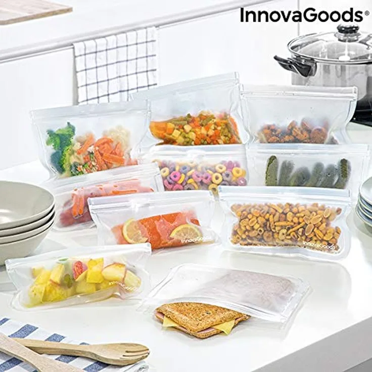 InnovaGoods Wiederverwendbares Lebensmittel-Set Freco 10 Stück, 5 Beutel 21,5 x 12 cm und 5 Beutel 21,5 x 18 cm