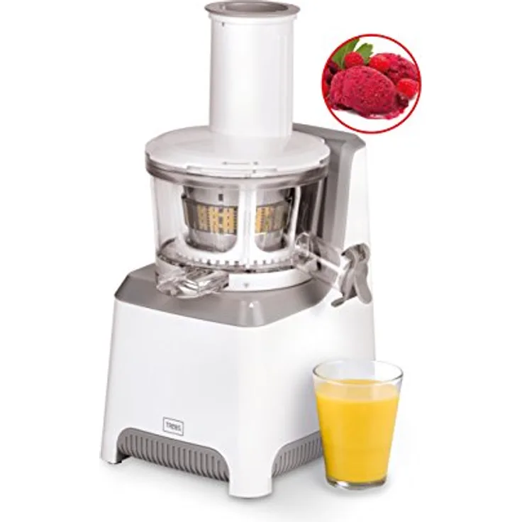 Trebs 99274 Elektrischer Langsam-Entsafter mit 2 Einsätzen für Saft und Sorbet, Fruchtpresse, 80 - 90 U-min