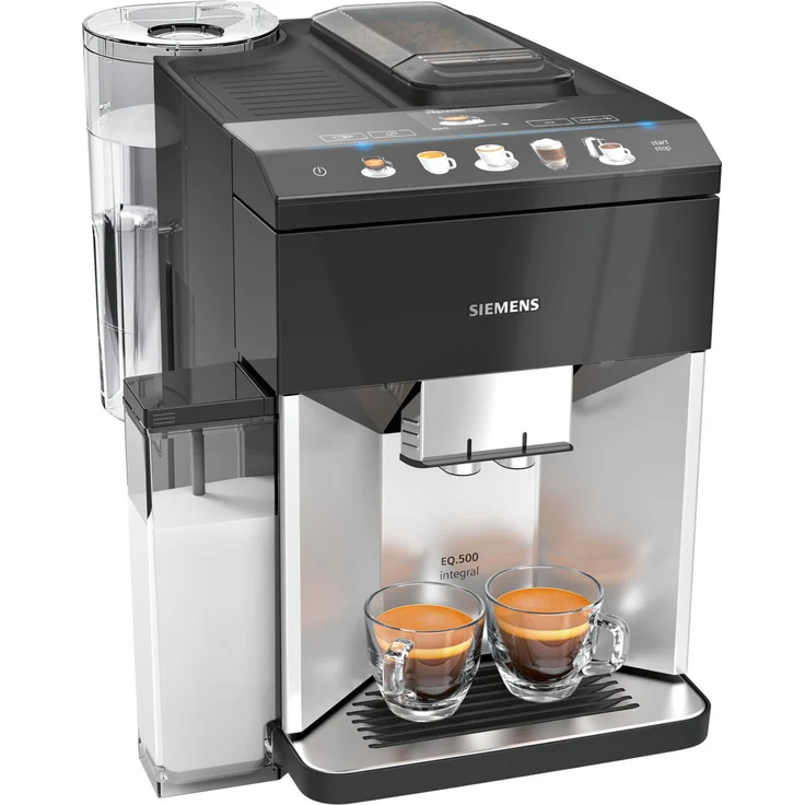 Siemens EQ.500 integral Kaffeevollautomat TQ503D01, einfache Bedienung, integrierter Milchbehälter, zwei Tassen gleichzeitig, 1.500 Watt, silber – Bild 1