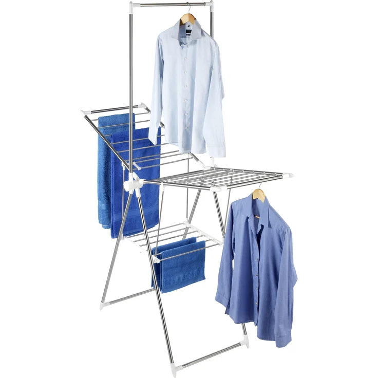 Wenko 3774019100 Wäschetrockner Profi Extra, 13,5 m Trockenlänge, Edelstahl rostfrei, 158 x 200 x 62 cm, Silber matt – Bild 1