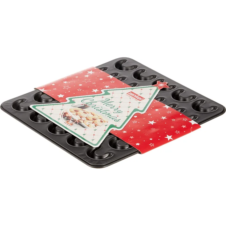 Zenker 30er-Vanillekipferl Backblech klein Sparkling Christmas, Ofenform mit Teflon Antihaftbeschichtung für kinderleichtes Backen, hochwertige Form für selbstgemachte Kipferl (Farbe: Schwarz)