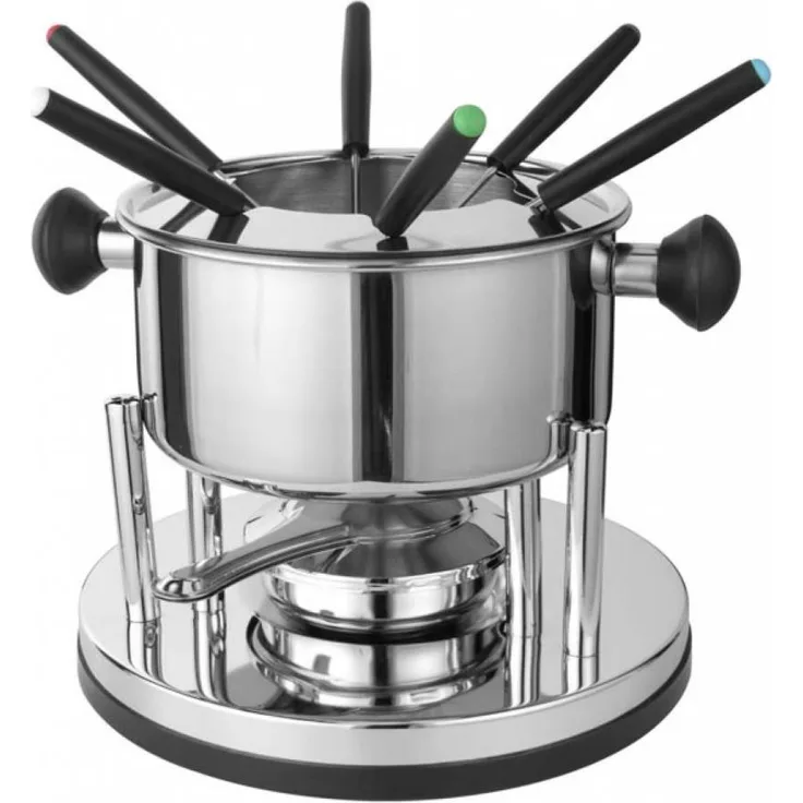Fondue Set Edelstahl 10tlg mit 6 Fonduegabeln und Pastenbrenner 24688