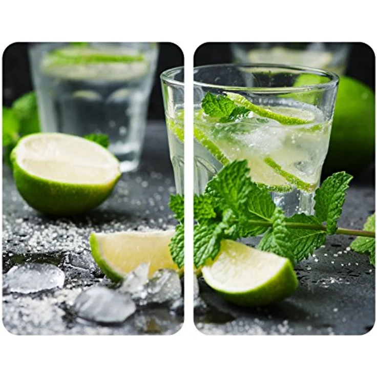 Wenko Herdabdeckplatte Universal Mojito, 2er Set Herdabdeckung für alle Herdarten, Gehärtetes Glas, 30 x 52 cm, mehrfarbig – Bild 1