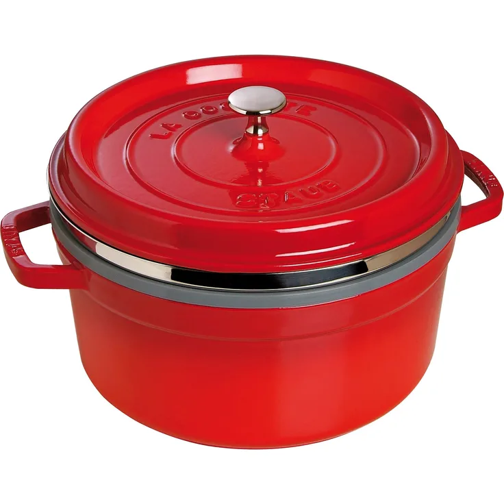 STAUB Gusseisen Bräter-Cocotte, mit Dämpfeinsatz, rund 26 cm, 5,2 L, kirsche - rot