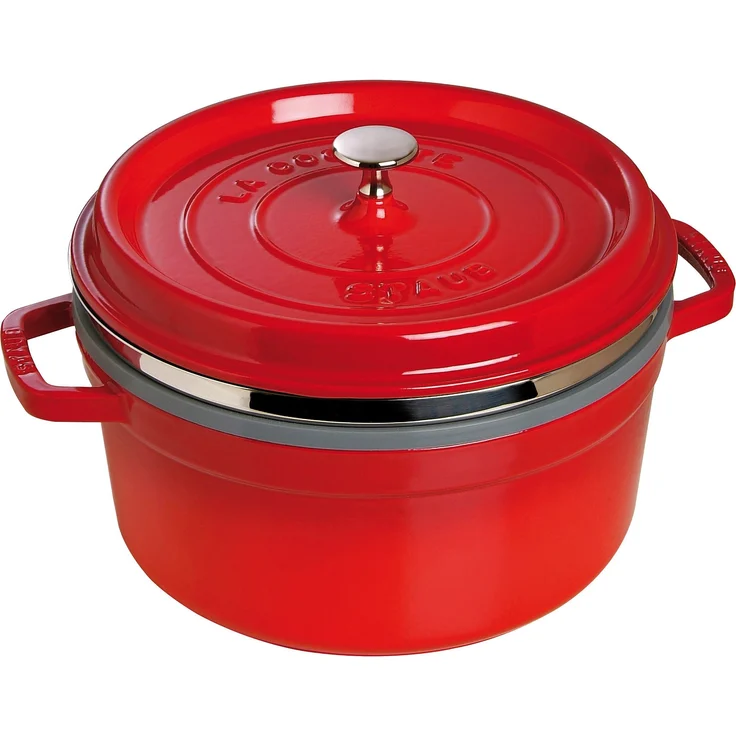 STAUB Gusseisen Bräter-Cocotte, mit Dämpfeinsatz, rund 26 cm, 5,2 L, kirsche - rot