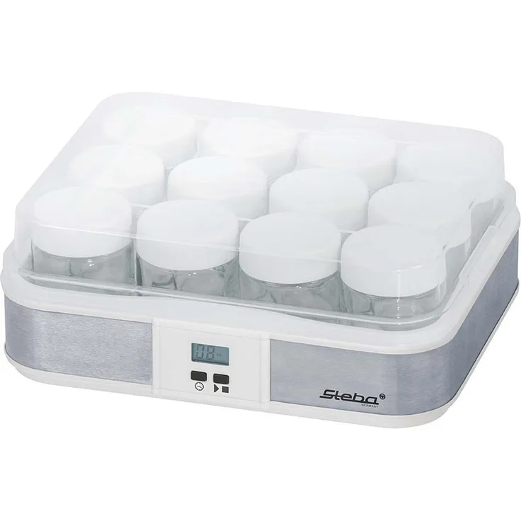 Steba JM 2 Jogurtbereiter | Timerfunktion mit Endabschaltung für die perfekte Konsistenz | Betriebskontrollleuchte | LCD Display | 12 - Glas Joghurtbecher mit Deckel à 0,21 Liter | 2,5 Liter Gesamt