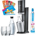 SodaStream Crystal 2.0 Promopack titan Wassersprudler mit 2 Glaskaraffen (Füllmenge: 0,6 Liter), 1 Kohlensäure-Zylinder (Standard-Zylinder), 2 Wassergläser und 6 Sirupproben