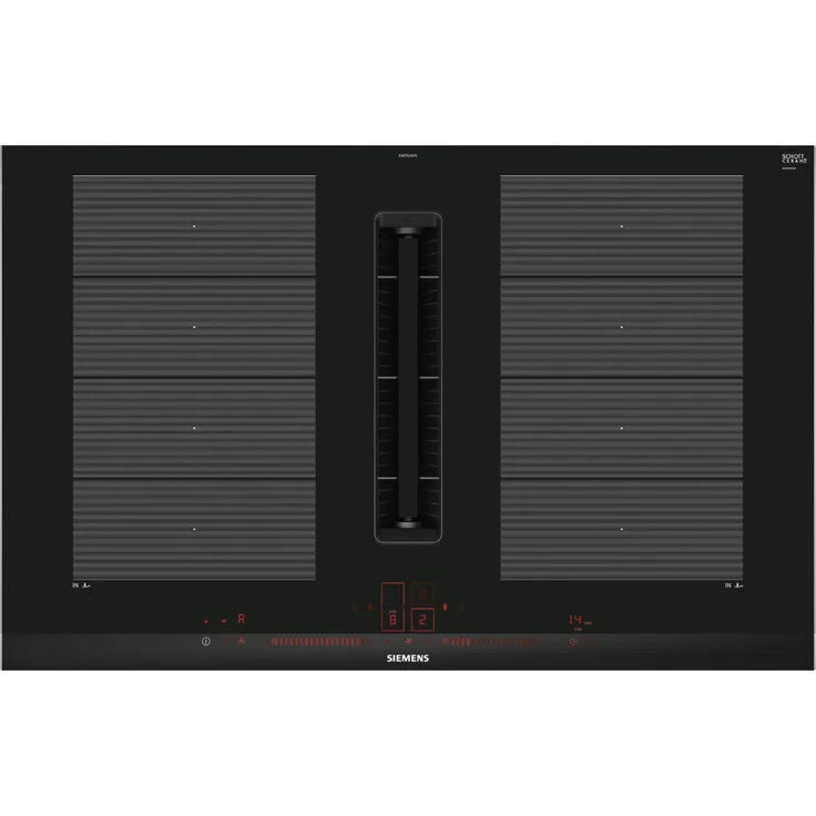 Siemens EX875LX67E, Kochfeld mit Dunstabzug Breite 80cm, Induktion, Topferkennung, 4 Kochstellen, 17 Leistungsstufen, Touch Control