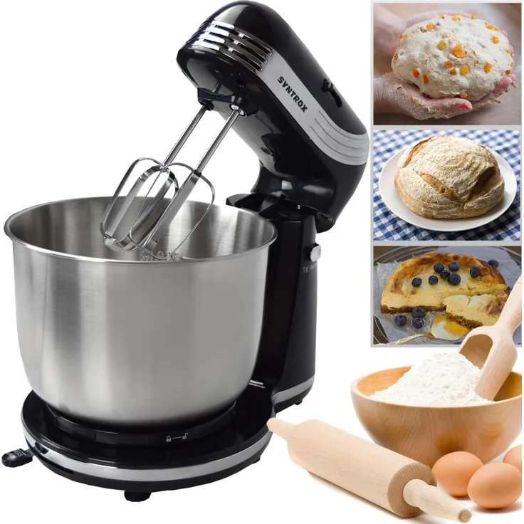 Syntrox KM-250W Delight Küchenmaschine, Food Processor, Knetmaschine, schwarz 