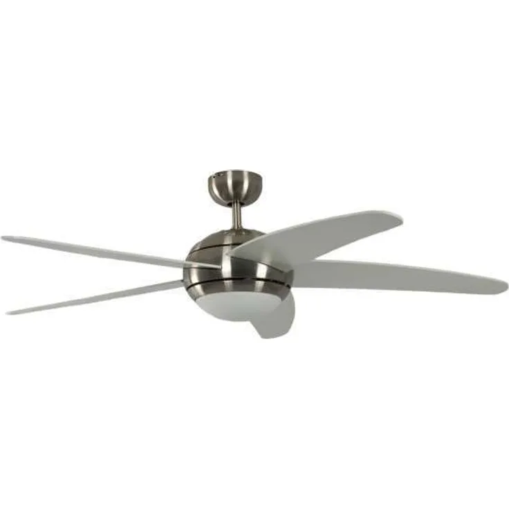 Pepeo Deckenventilator mit Beleuchtung und Fernbedienung Melton, Gehäuse Nickel, Flügelfarbe Weiß, 132 cm, für Räume bis zu 25m²