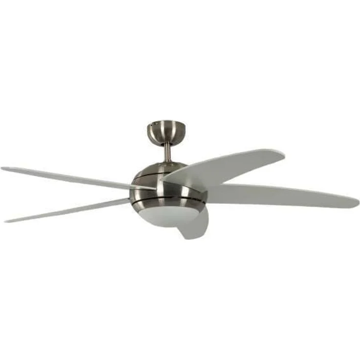 Pepeo Deckenventilator mit Beleuchtung und Fernbedienung Melton, Gehäuse Nickel, Flügelfarbe Weiß, 132 cm, für Räume bis zu 25m² – Bild 1