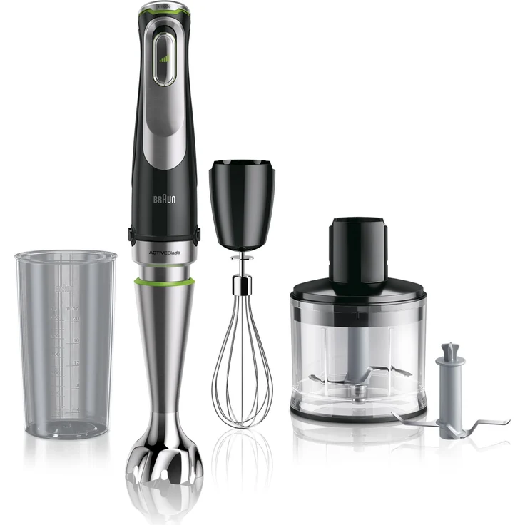 Braun MQ9135XI MultiQuick 9 Stabmixer-Set, 1200 Watt, Schneebesen, Crushed-Eis, Zerkleinerer, Advanced-Smart-Speed, stufenlos, Easy-Click, silber, schwarz – Bild 1