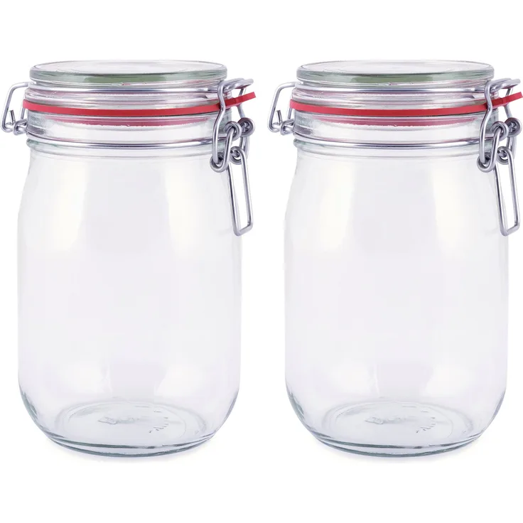 pajoma Drahtbügelglas, 2x 1000 ml Fassungsvermögen inkl. Gummidichtung