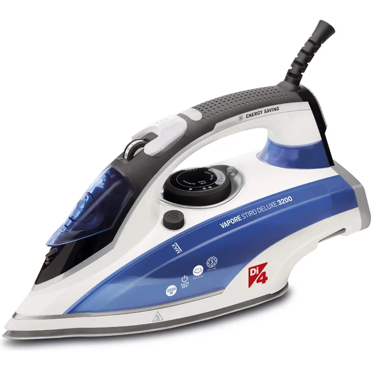 Di4 Vapore Stiro Deluxe 3200 3200-Dampfbügeleisen, 3200W, 360ml, Dampfstoß 220gr, Diamond 4D Sliding Technology, Blau-Weiß,