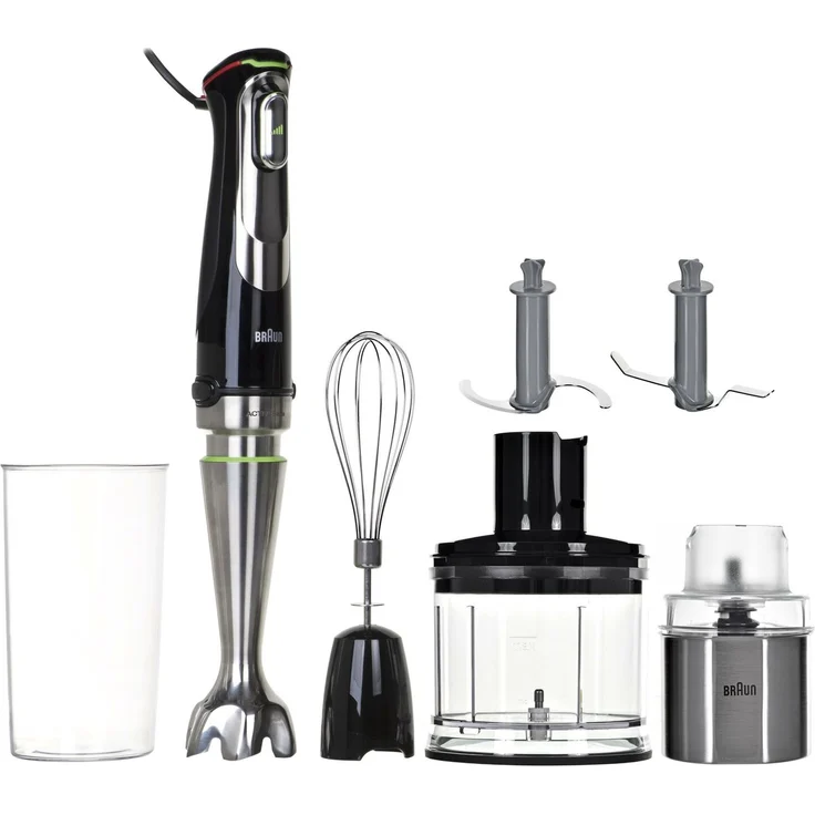Braun MQ 9138 XI MultiQuick 9, 1200W, 0,5 L, 3 Geschwindigkeitsmodi, inkl,. Zerkleinerer, Kaffee- und Gewürzmühle, Schneebesen, silber, schwarz – Bild 2