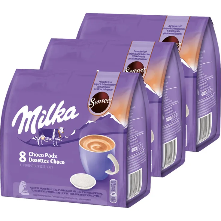 Senseo Milka Choco Pads 3er Set, Schokoladengetränk, Kakaogetränk, Kaffeepads, 3 x 8 Pads - Portionen