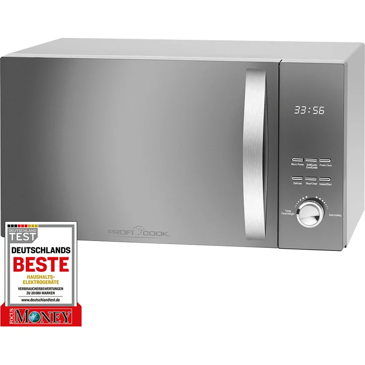 Profi Cook PC-MWG 1176 H, 3 in 1 Mikrowelle mit Heißluft und Grill, Standgerät 23 Liter Garraum, 800 Watt , 9 Automatikprogramme, silber – Bild 1