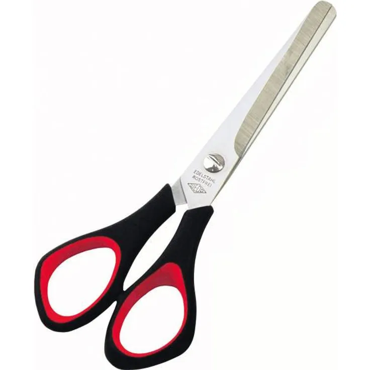 Wedo 9766 Allzweckschere Universalschere (rostfreier Edelstahl, rund, Kunststoff Softgriffe 15,5 cm) schwarz-rot