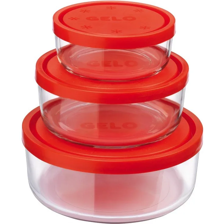 Bormioli 226017-S02 Gelo Box Vorratsdose Glas transparent mit rotem Deckel, 3 Stück