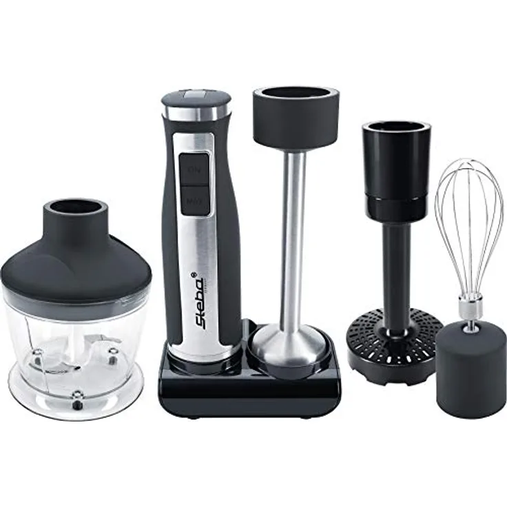 Steba Stabmixer-Set MX 40, Mixstab aus Edelstahl, 8 Geschwindigkeitsstufen von 7 000 bis 14 000 U-Min., 7 Aufsätze, LED-Display, Spülmaschinengeeignete Teile