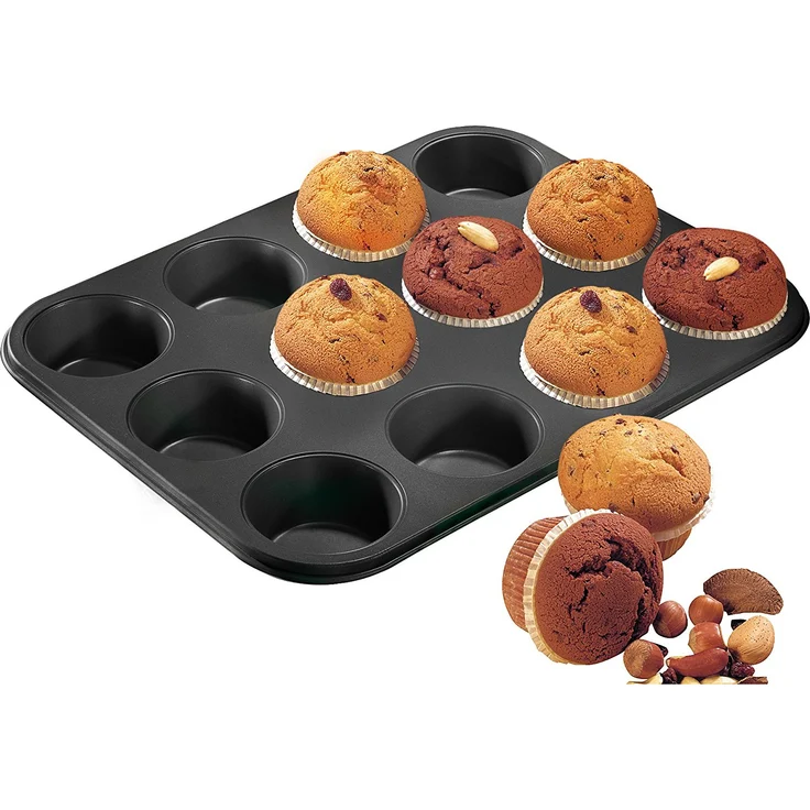 Zenker 12er-Muffinform Ø 7 cm BLACK METALLIC, Muffinbackform aus Stahlblech, Backblech mit Antihaftbeschichtung (Farbe: Schwarz Metallic), Menge: 1 Stück – Bild 2