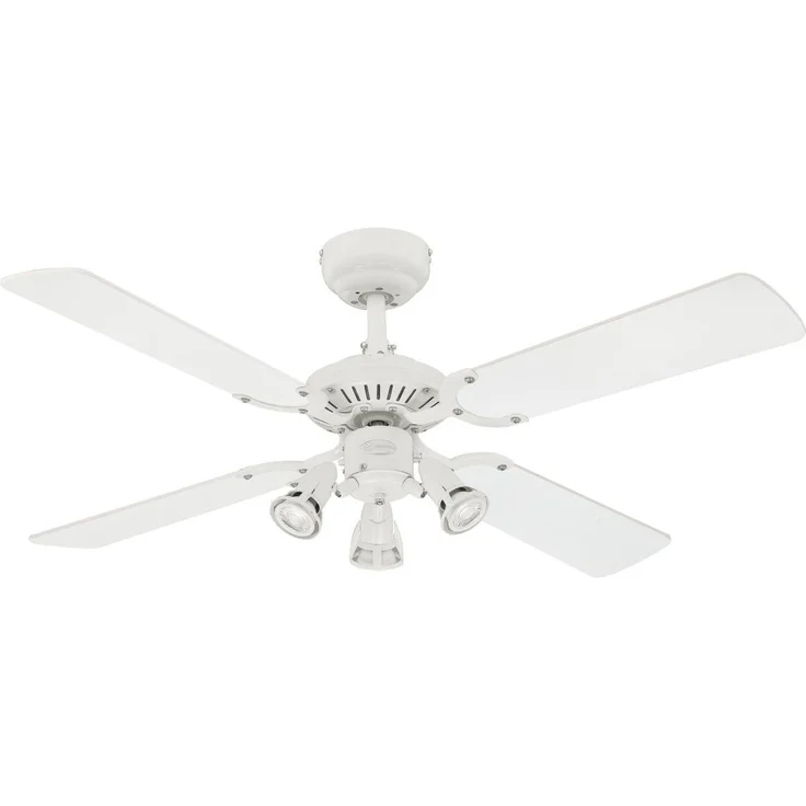Westinghouse Lighting 72113 Ventilator Princess Euro, 105 cm, Beleuchtungsset und DREI Strahlern, Metall, GU10, Ausführung in Weiß mit Wendeflügeln in Weiß|Buche, 105 x 105 x 39.5 cm – Bild 1