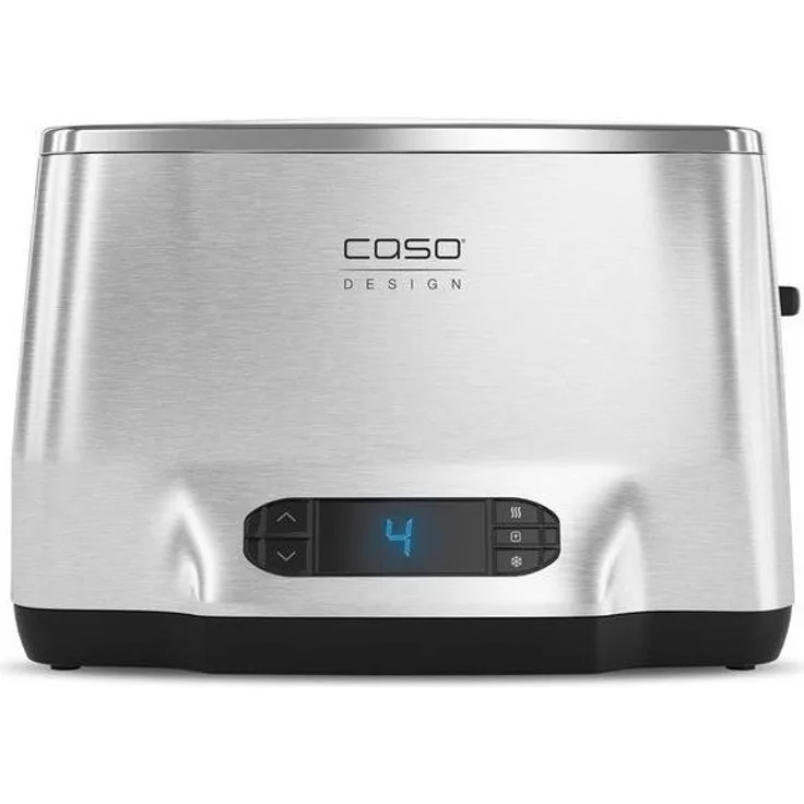 Caso 2778 Inox 2 Design Toaster, 2 Scheiben aus hochwertigem Edelstahl, Toastautomatik, extra großes LCD-Display, 1000 W, silber