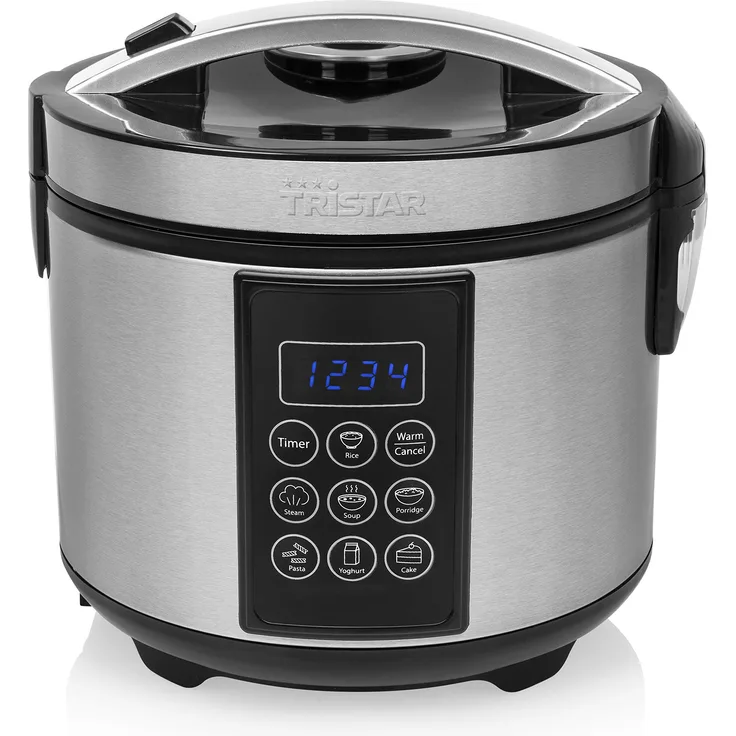 Tristar RK-6132 Digitaler Edelstahl Reis- und Multikocher, 1,5 Liter Kapazität, 500 Watt Leistung, Warmhaltefunktion bis 24 h, 7 verschiedene Kochprogramme, Zubehör