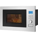Bomann MWG 3001 H EB, 3 in 1-Mikrowelle mit Grill und Heißluft, Einbaugerät, 900 Watt, LCD-Display, 8 Automatikprogramme, Timerfunktion, 25 Liter Garraum, Edelstahlfront- und Innenraum