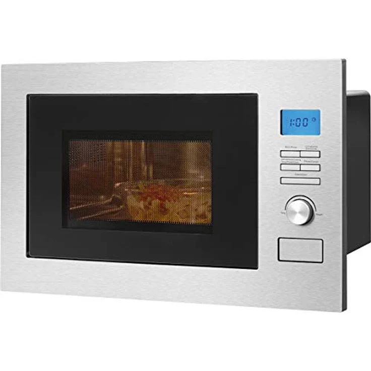 Bomann MWG 3001 H EB, 3 in 1-Mikrowelle mit Grill und Heißluft, Einbaugerät, 900 Watt, LCD-Display, 8 Automatikprogramme, Timerfunktion, 25 Liter Garraum, Edelstahlfront- und Innenraum – Bild 1