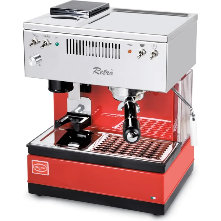 Quickmill Modell 0835 Retro Siebträger mit integriertem Mahlwerk, rot