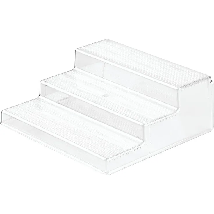 iDesign Küchenregal mit 3 Ebenen, kleines Gewürzregal aus Kunststoff, Schrank Organizer für Gewürze, Vorratsdosen und weiteres Küchenzubehör, durchsichtig
