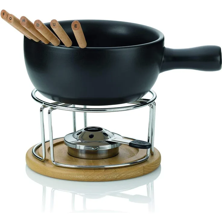 Kela 361306 Käsefondue-Set, Natürliches Design, 10-teilig, Feuerfeste Keramik, Käsefondue-Set Natura, 1 L
