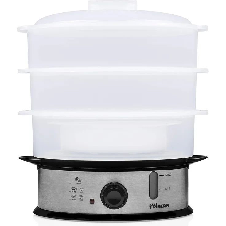Tristar elektrischer Dampfgarer 1200 Watt mit 3 Garbehältern, 11 Liter Fassungsvermögen, VS-3914, Silber, Kunststoff