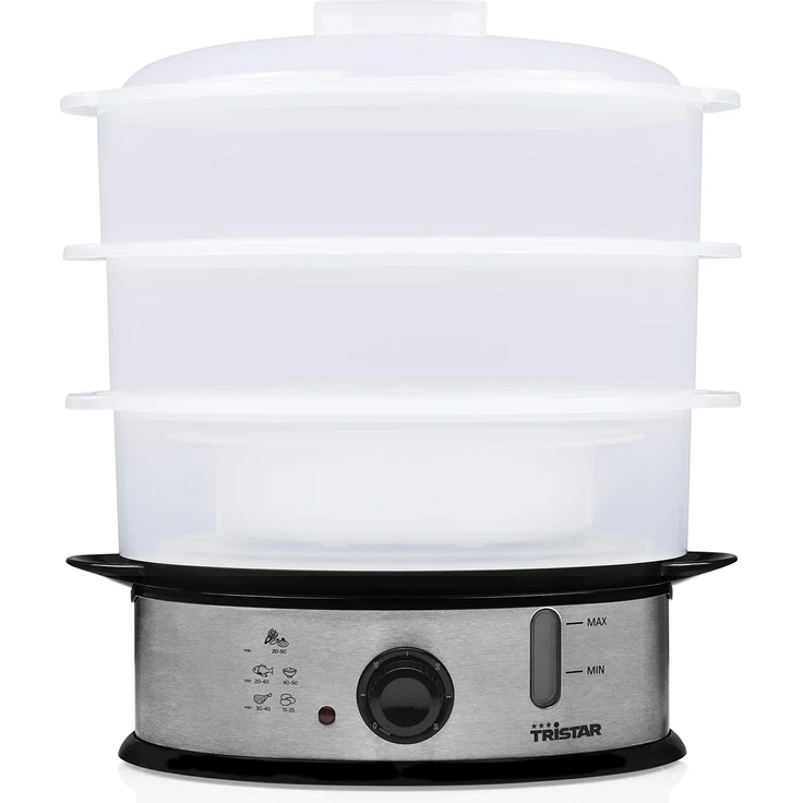 Tristar elektrischer Dampfgarer 1200 Watt mit 3 Garbehältern, 11 Liter Fassungsvermögen, VS-3914, Silber, Kunststoff