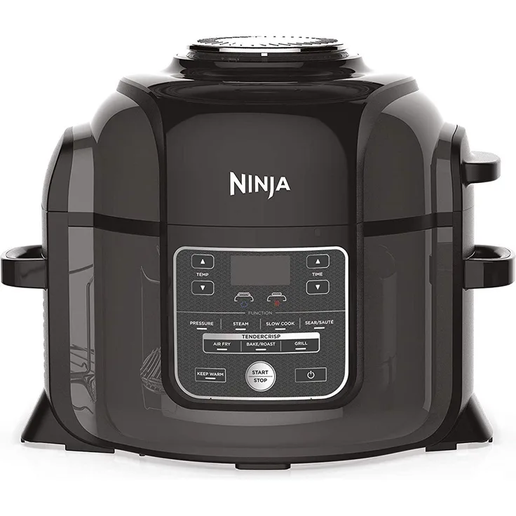 Ninja OP300EU Foodi Multikocher, Schnellkochtopf, Heißluftfritteuse, Dampfgarer und Langsamgarer in einem, Tender-Crisp-Technologie innen saftig, außen knusprig, 1460W, 6 L, inkl. Dampfgareinsatz, Frittierkorb, Deckel, schwarz