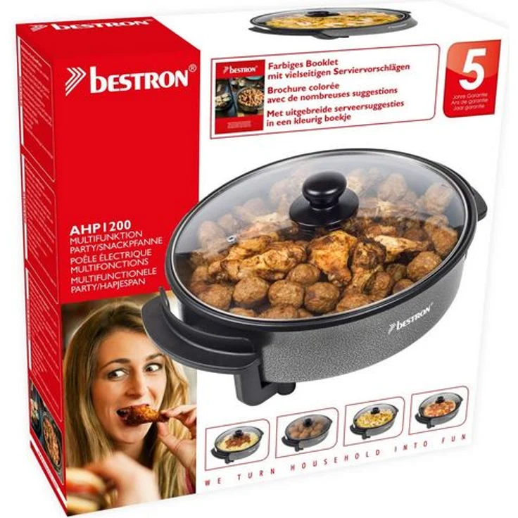 Bestron Elektrische Party--Snackpfanne mit Antihaftbeschichtung, 1500 W, Schwarz – Bild 3