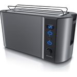 Arendo Edelstahl Toaster Langschlitz 4 Scheiben - Defrost Funktion - wärmeisolierendes Gehäuse - mit integrierten Brötchenaufsatz - 1500W - Krümelschublade - Display mit Restzeitanzeige - Cool Grey