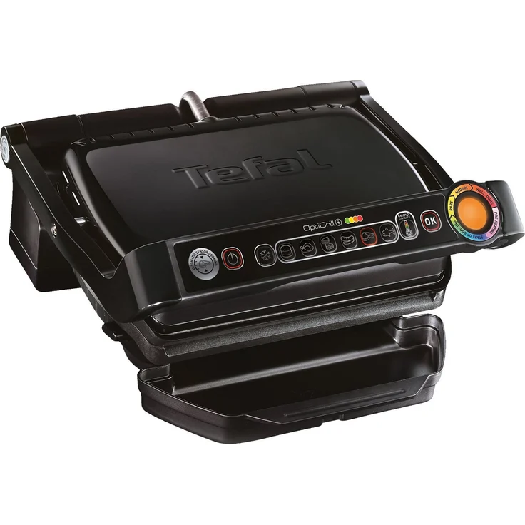 Tefal GC712812 Optigrill+, Kontaktgrill, antihaftbeschichtet, 2000 Watt, 6 automatische Programme, 1 manuelles Programm mit 4 Temperatureinstellungen, Grillfläche 33 x 20 cm, Warmhaltefunktion, schwarz – Bild 1