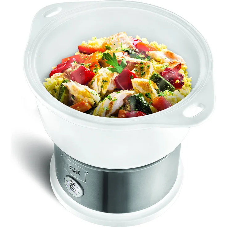 Team Kalorik elektrischer 4,5 l Keramik-Dampfgarer, 700 W, BPA-frei, Weiß-Silber, TKG DG 1002