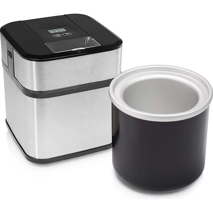 Princess 282605 Eiscrememaschine, Zubereitung von selbstgemachtem Speiseeis, 12 Watt, 1,5 Liter, Einfüllöffnung, Ein-/Ausschalter, Timer, Edelstahl, silber – Bild 4